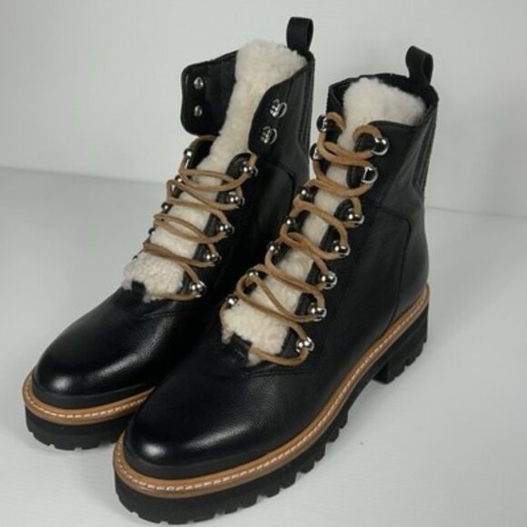 Marc Fisher Womens Sz 6.5 SEE‎ PHOTOS Izzie Black Leather Boots Sherpa Lizzie - Picture 7 of 13